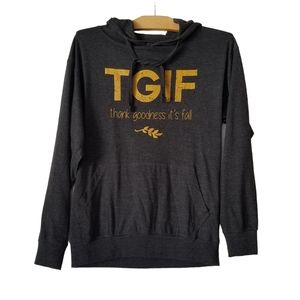 TGIF 'Thank God It's Fall' S Graphic Shirt Long Sleeve Lightweight Hooded Gray